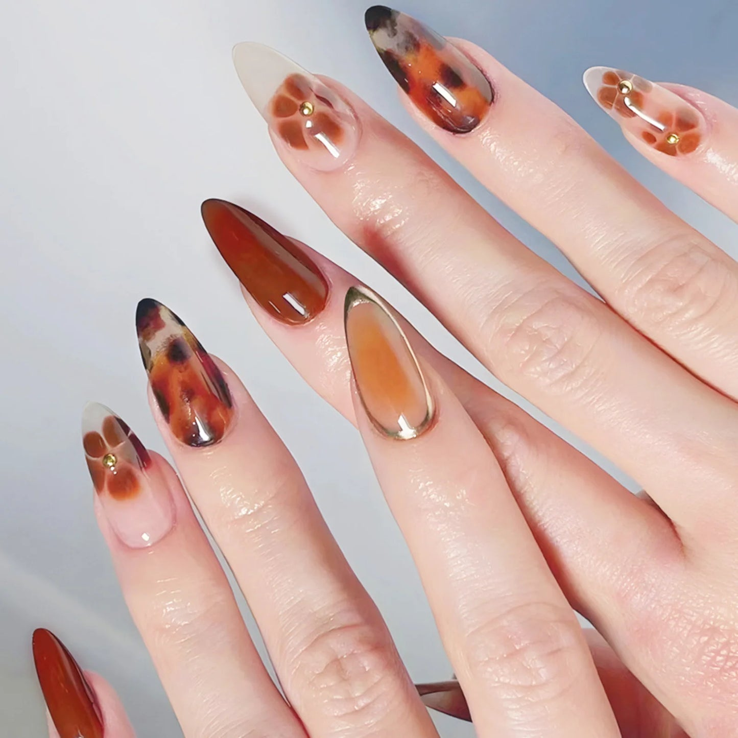 24pcs Autumn Brown French Fake Nails