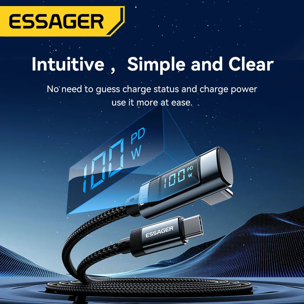 Essager PD100W USB Type C Cable 90 Degree 5A Fasting Charing For Macbook