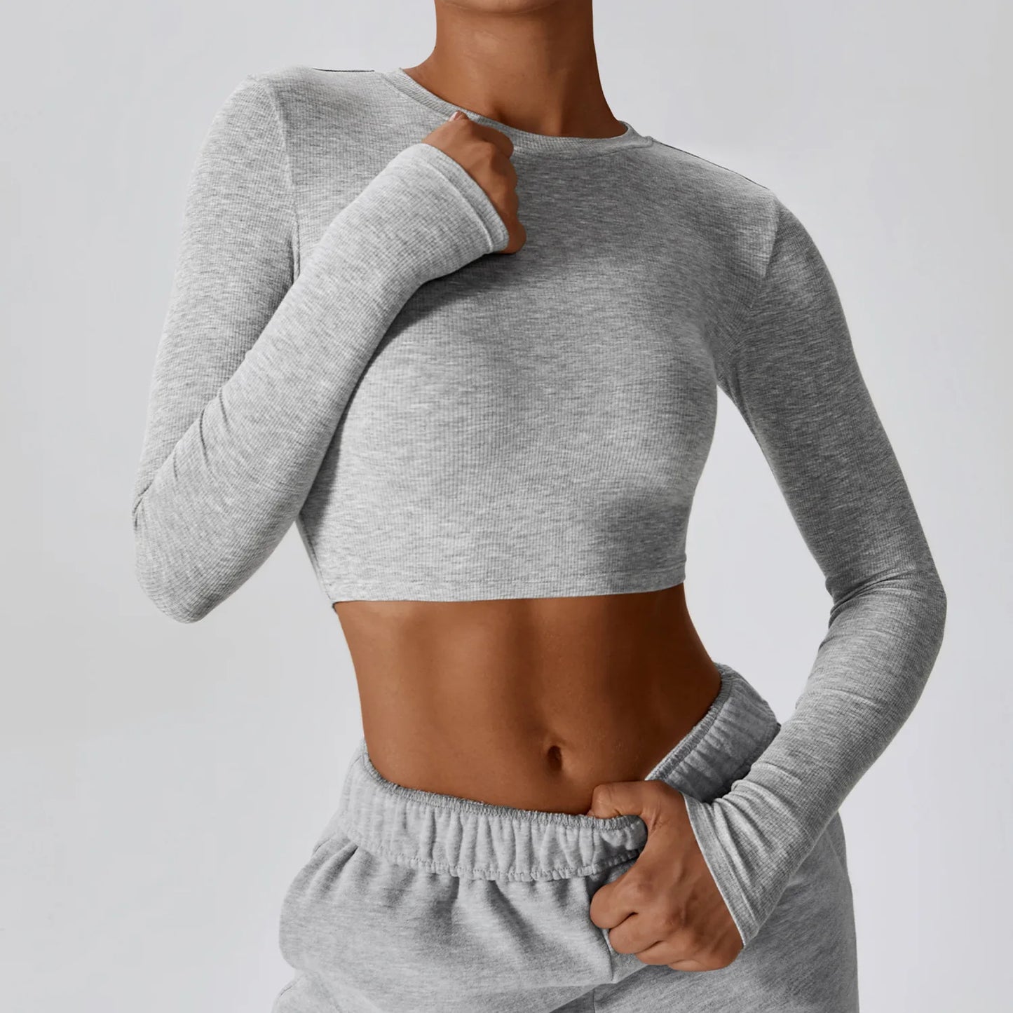 Basic Crop Tops Slim Fit Long Sleeve Workout