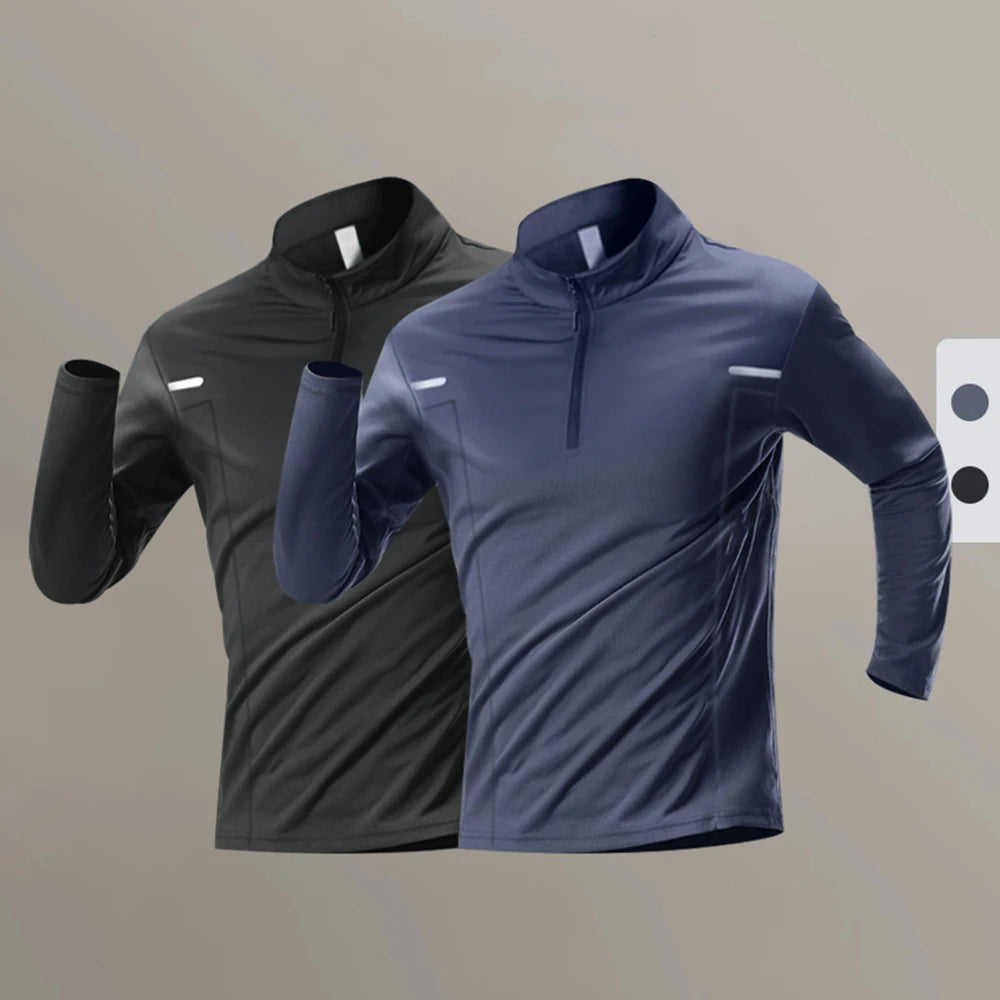 Outdoor Sport Men's Long Sleeve t-Shirts Zipper High Collar Dry Fit Running Cloth Autumn Breathable Casual Top Trend Sportswear