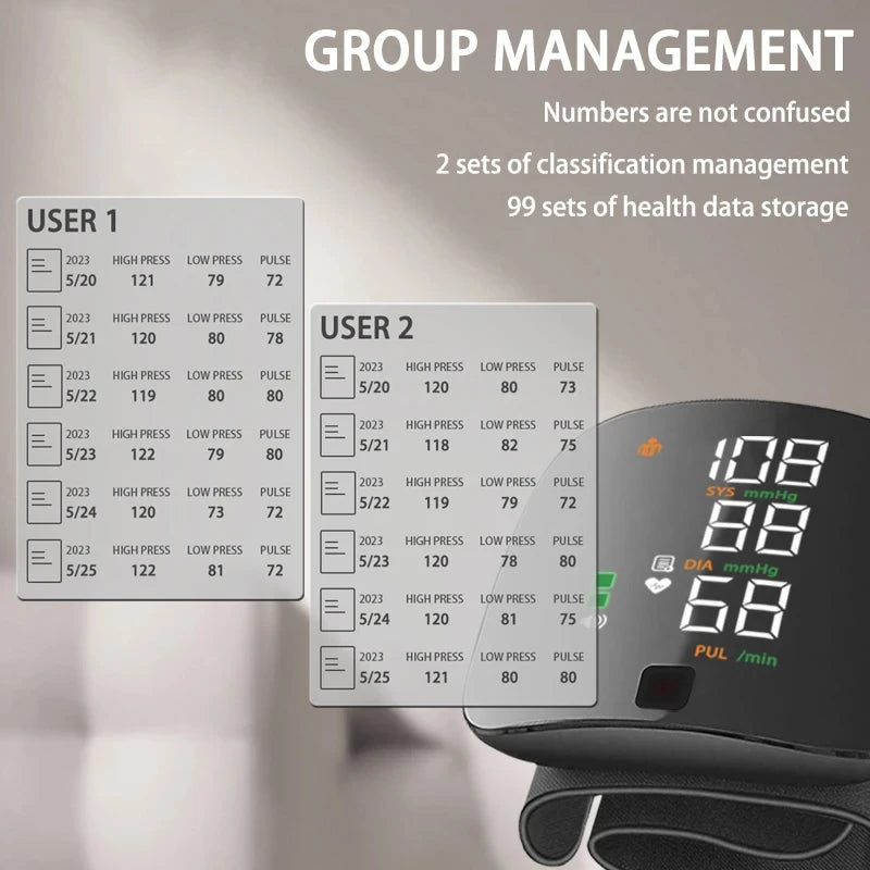 Wrist Type Blood Pressure Monitor LED Display Fast Measurement Digital Tensiometer