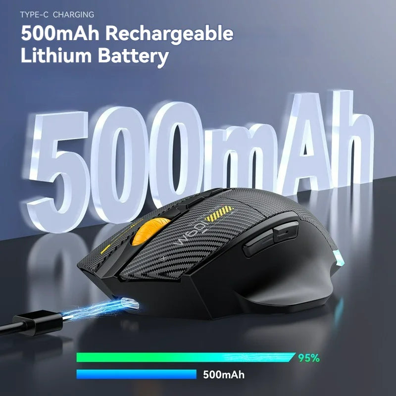 2.4G Wireless Bluetooth Wired Tri-mode Mouse Mute Button Macro Programming Carbon Fiber Gaming Mouse 500mAh 7 Keys
