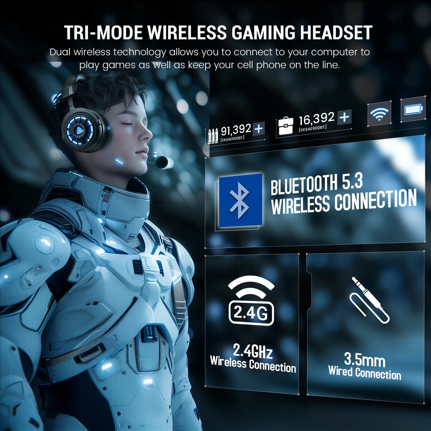 EKSA E5000 BT 2.4GHz Wireless Headphones Bluetooth 5.3 Gaming Headset