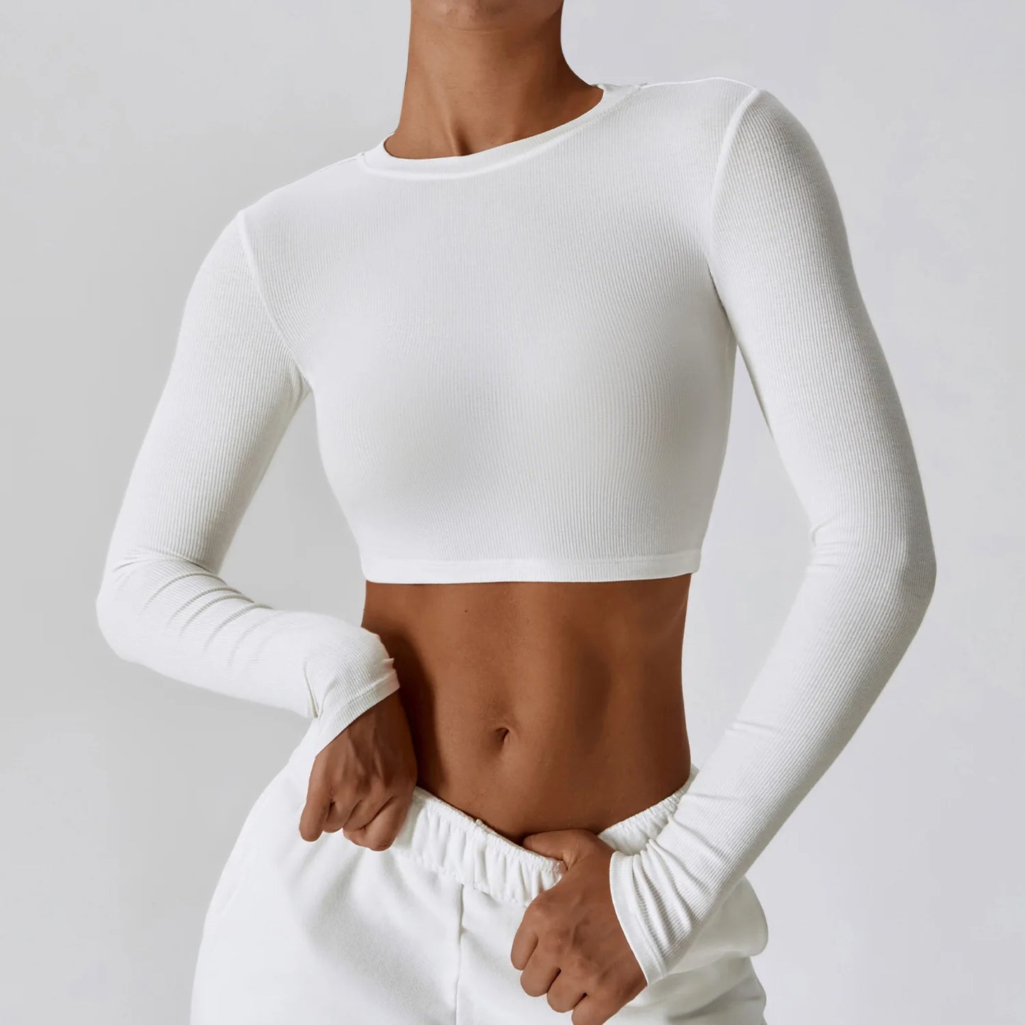 Basic Crop Tops Slim Fit Long Sleeve Workout