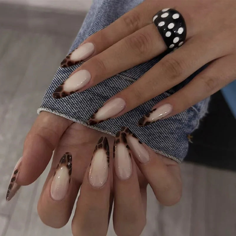 24pcs Autumn Brown French Fake Nails