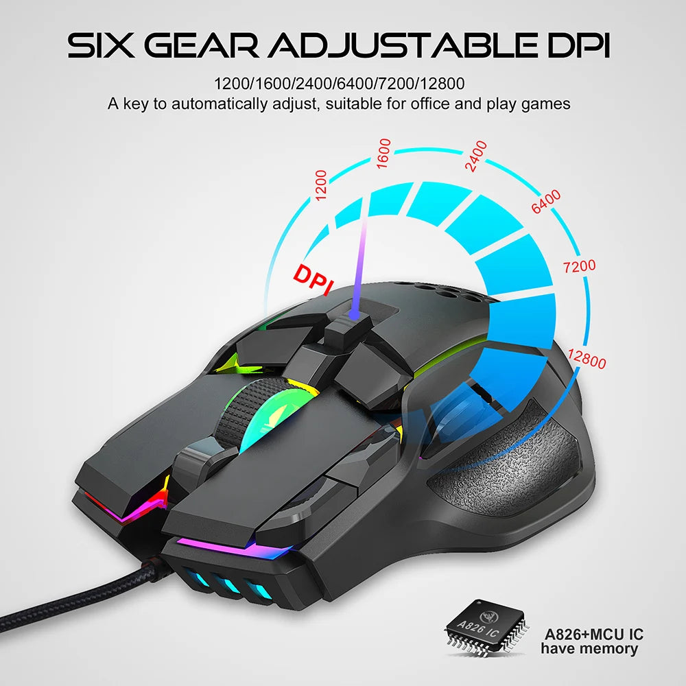 RGB Backlight Mause Gamer 10 Buttons Programming 7200dpi