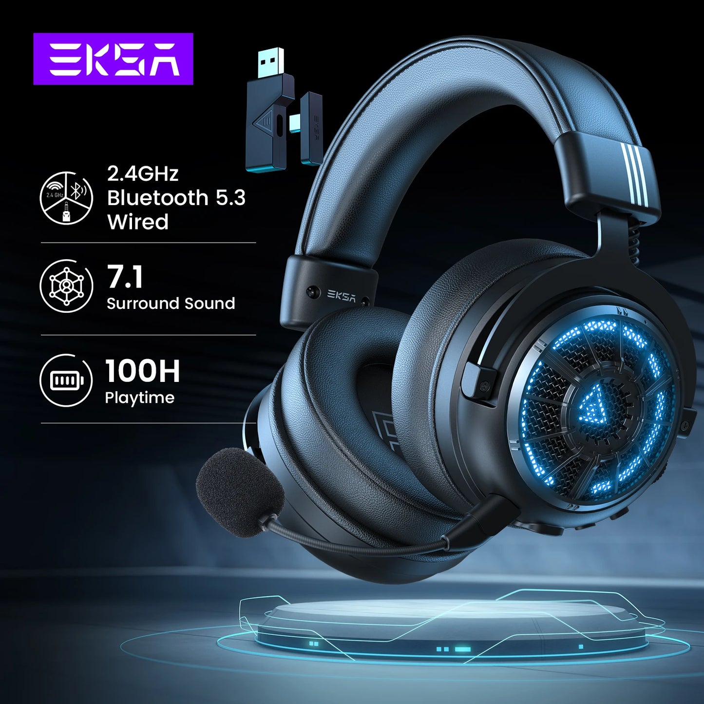 EKSA E5000 BT 2.4GHz Wireless Headphones Bluetooth 5.3 Gaming Headset
