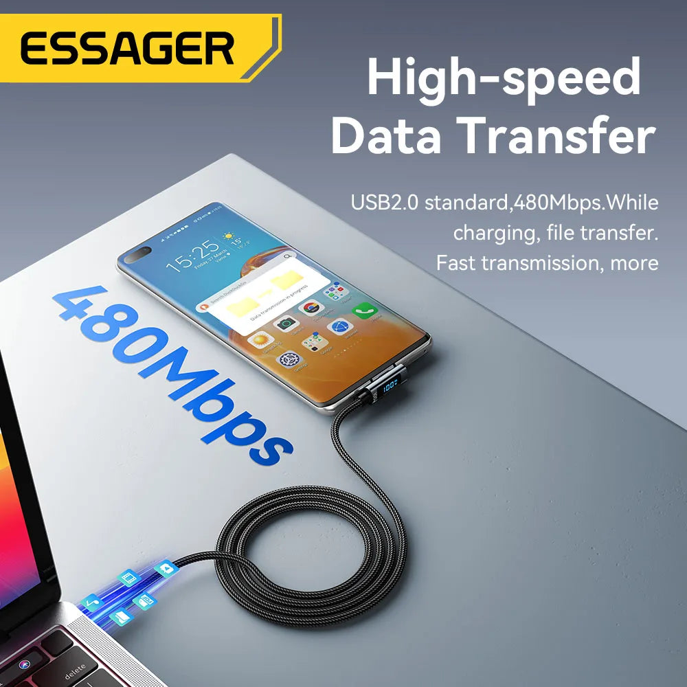 Essager PD100W USB Type C Cable 90 Degree 5A Fasting Charing For Macbook