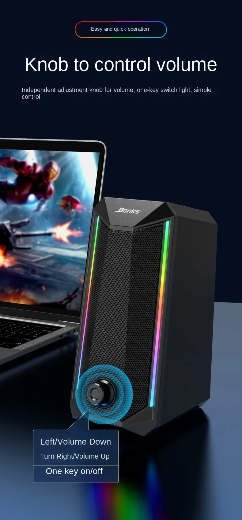 Desktop Speakers, 2.0 Channel PC Computer HiFi Stereo Gaming Speaker