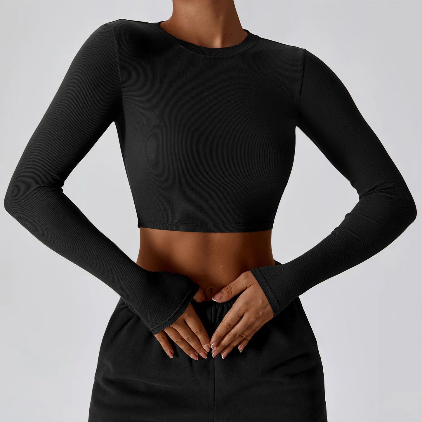 Basic Crop Tops Slim Fit Long Sleeve Workout