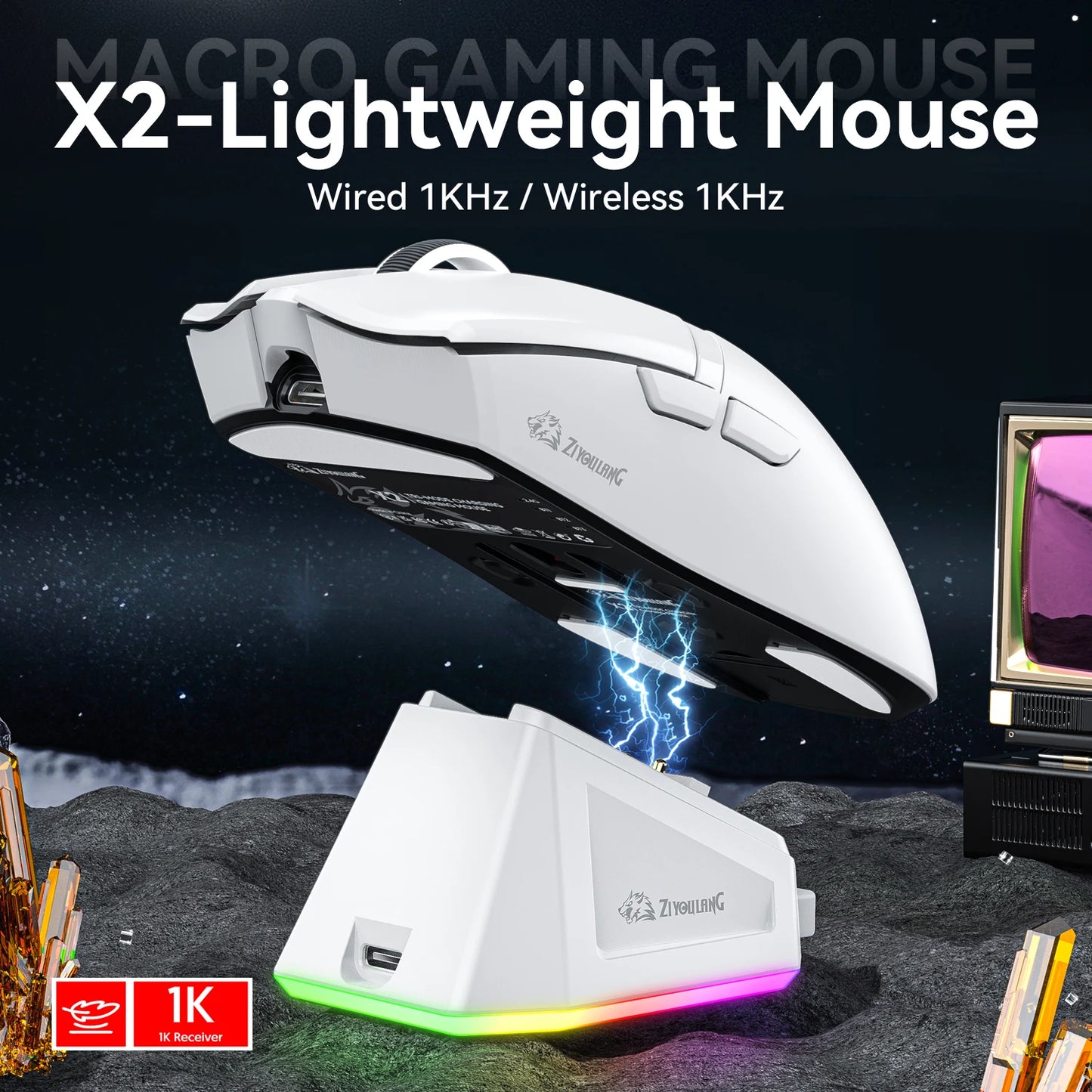 2.4G/BT/Wired Ultra-light Magnetic Charging Dock Gaming Mouse