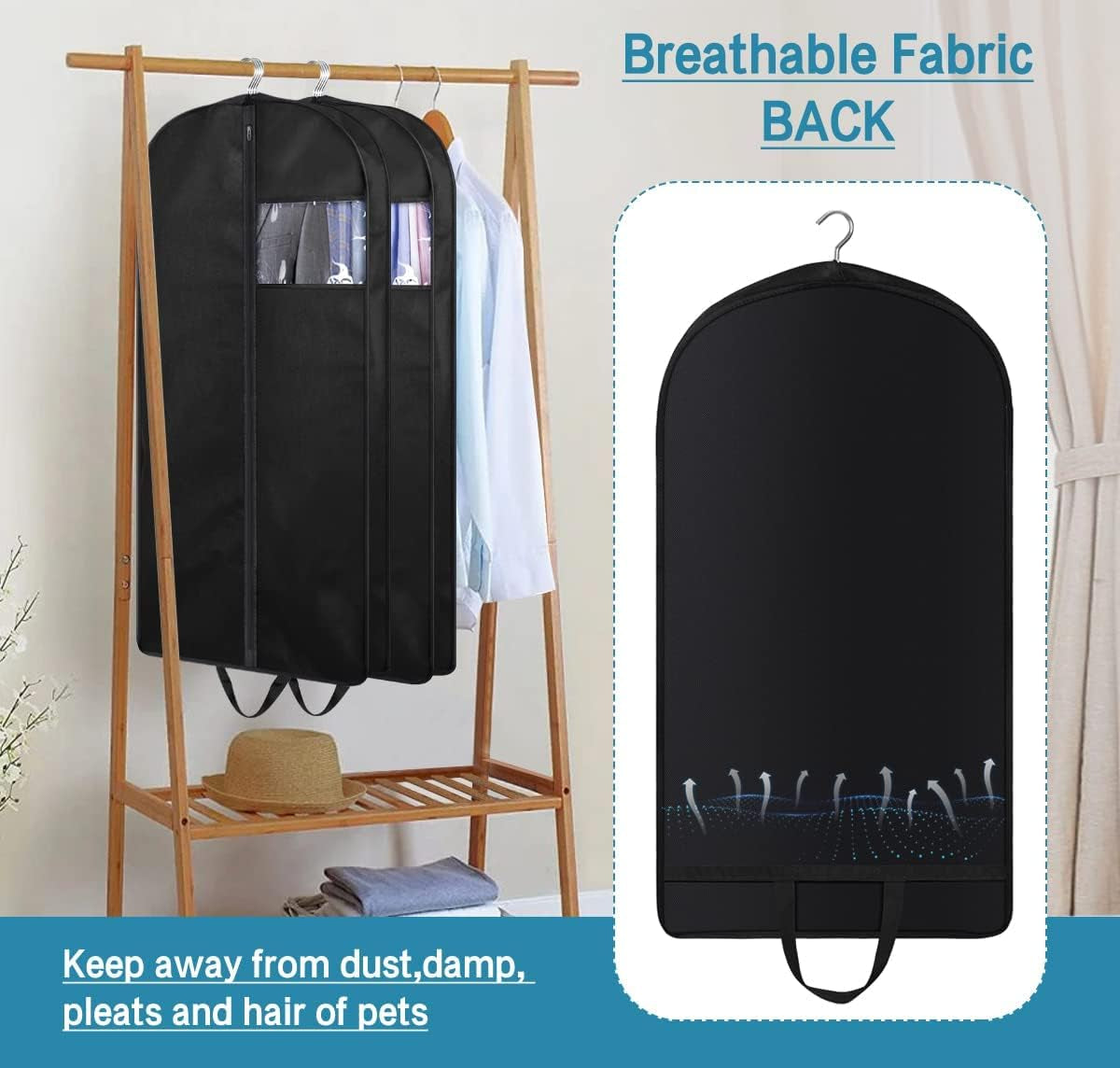 43" Suit Bags for Closet Storage and Travel, Gusseted Hanging Garment Bags for Men Suit Cover with Handles for Clothes, Coats, Jackets, Shirts(3 Packs)