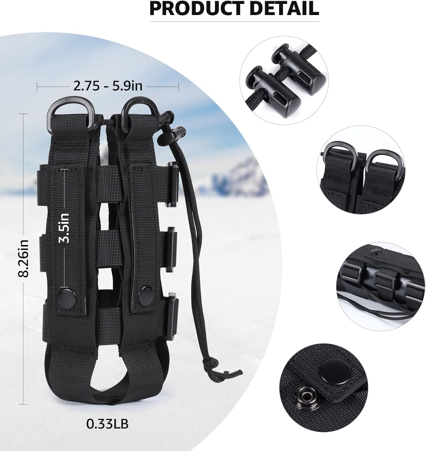 Molle Water Bottle Holder for Backpack,Drawstring Adjustable Straps Molle Pouches for 20 32 36 48 Oz Water Bottle