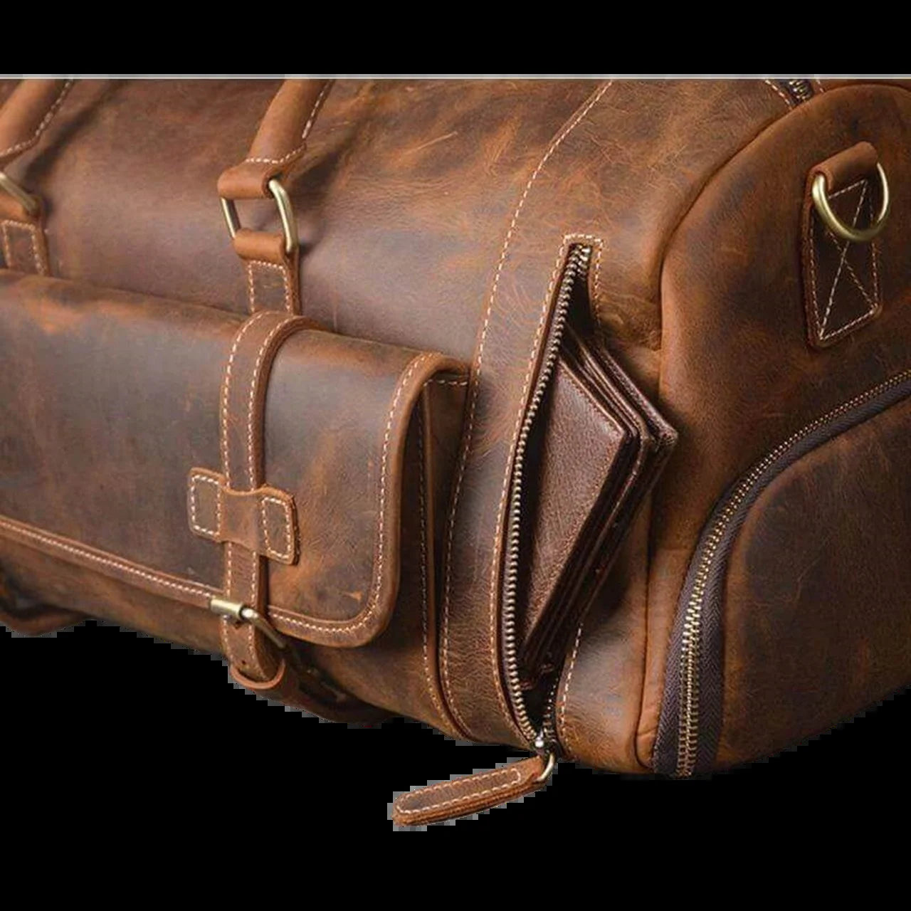 Vintage Crazy Horse Full Grain Leather Travel Duffel Luggage Bag, Overnight Weekend Leather Bags for Men'S & Women'S - 20 Inches