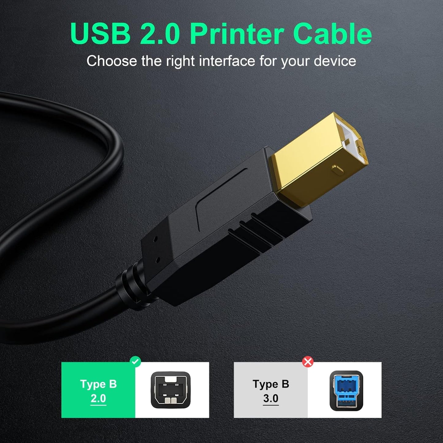 Printer Cable 25 FT - USB a to USB B Printer Cable Compatible with HP, Canon, Brother, Samsung, Dell, Epson and More