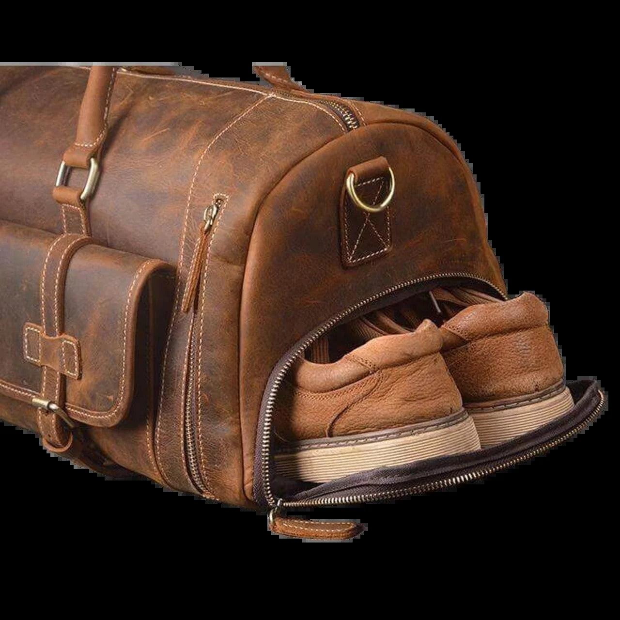 Vintage Crazy Horse Full Grain Leather Travel Duffel Luggage Bag, Overnight Weekend Leather Bags for Men'S & Women'S - 20 Inches
