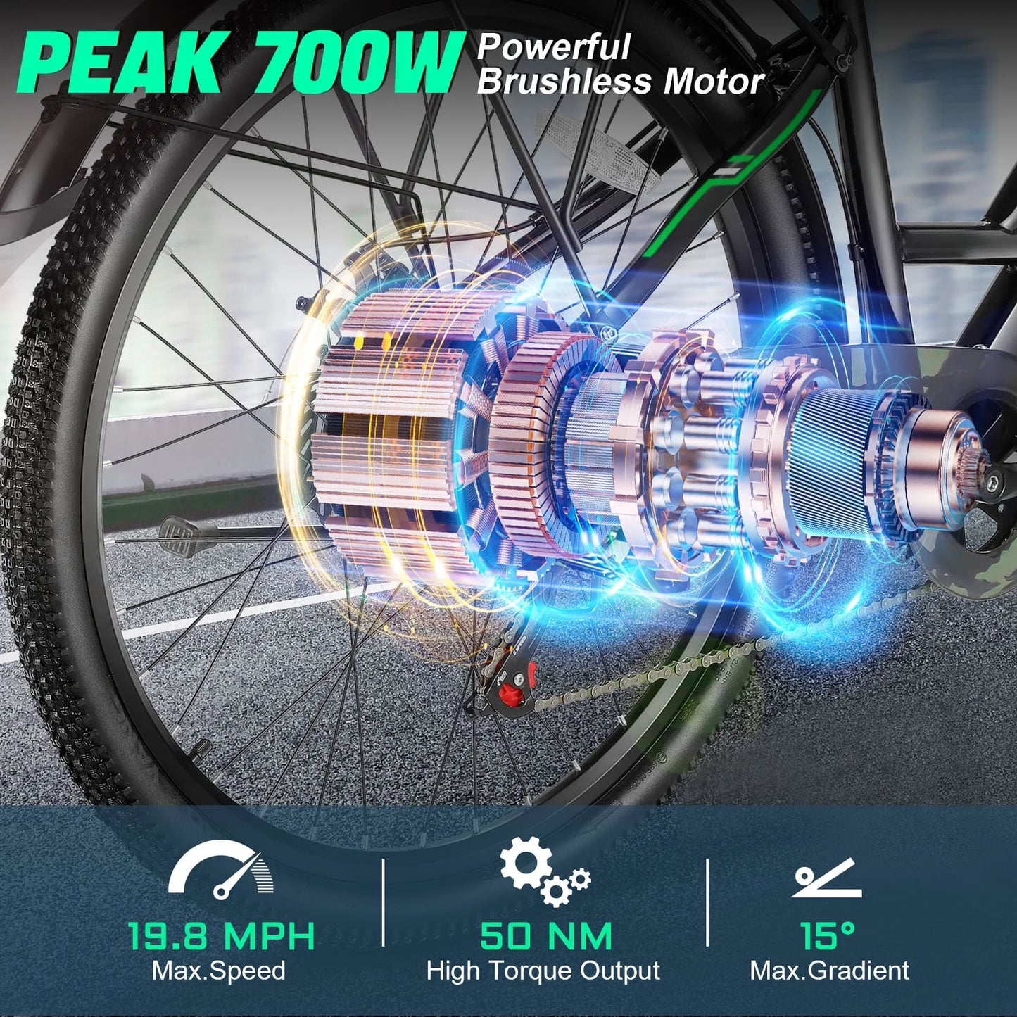 500W 26" Electric Bike 48V Removable Battery Electric Bicycle for Adults, 19.8Mph Cruiser Ebike, Electric Commuter Bike Low Step Frame, Shimano 7 Speed for Men Women Senior UL2849