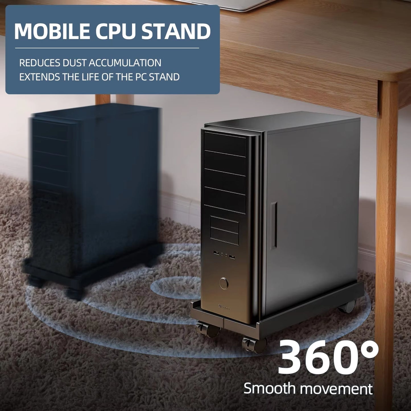 Adjustable Mobile CPU Stand, Ventilated Computer Tower Stand PC Tower Stand with 4 Caster Wheels Fits Most PC, under Desk Holder