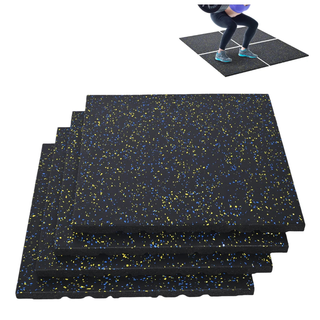 Rubber Gym Flooring, 0.98'' Thick High-Density Gym Mats, 20" X 20" Exercise Workout Equipment Mat for Home Gym, 4 Pack