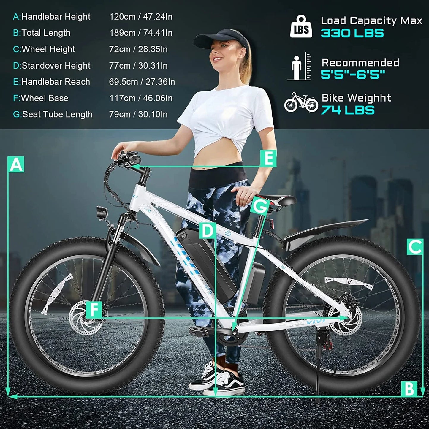 Electric Bike 26" X 4.0 Fat Tire Electric Bike 500W All Terrain Electric Bike Long Range Electric Mountain Bike with 48V 13Ah Removable Battery, UL2849 Certified