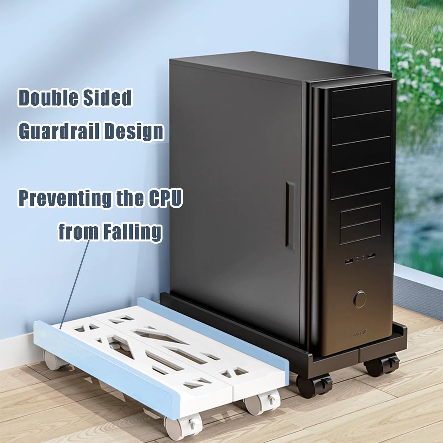 Adjustable Mobile CPU Stand, Ventilated Computer Tower Stand PC Tower Stand with 4 Caster Wheels Fits Most PC, under Desk Holder