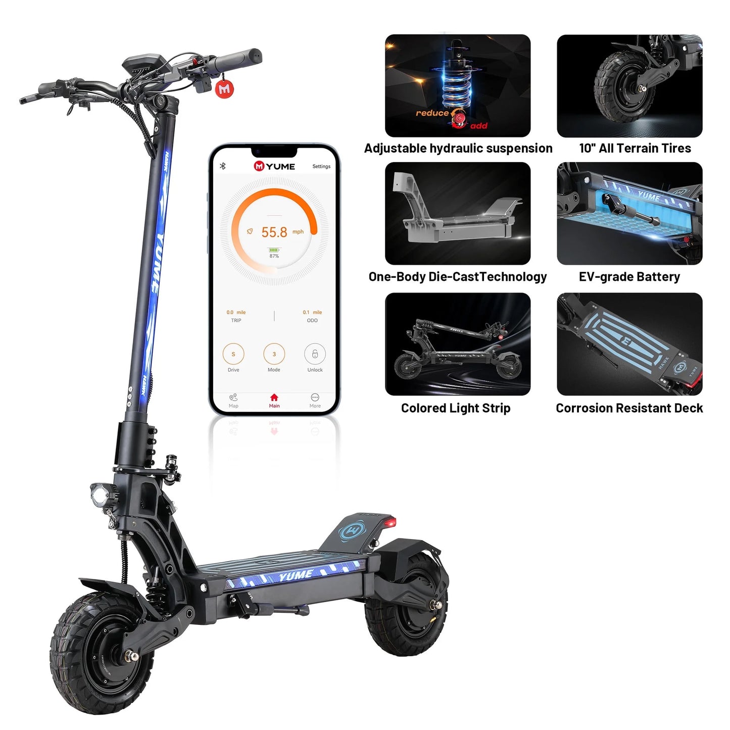 Hawk Dual Motor Electric Scooters for Adults 2400W 43MPH 43Miles Long Rang E-Scooter