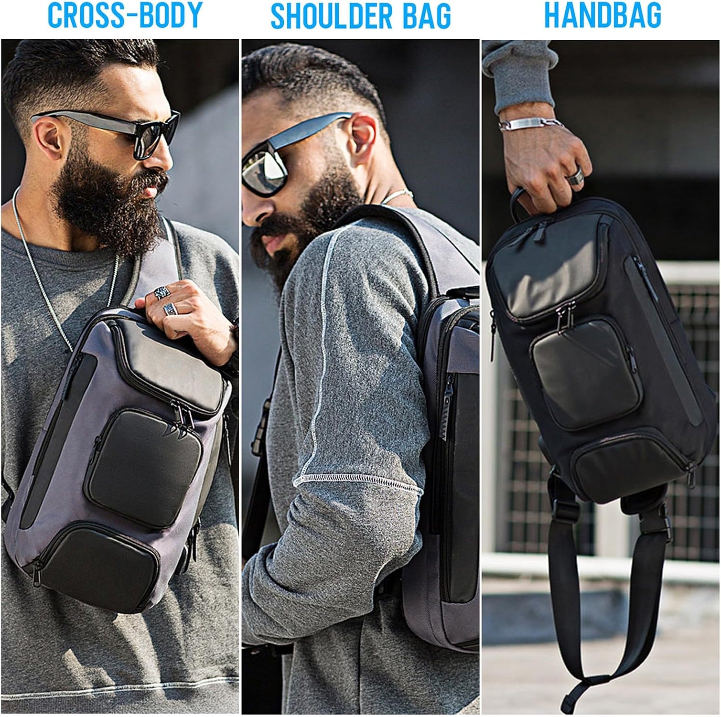 Sling Bag Crossbody for Men, 14.2 Inch anti Theft Waterproof Chest Shoulder Bag with USB Charging Port