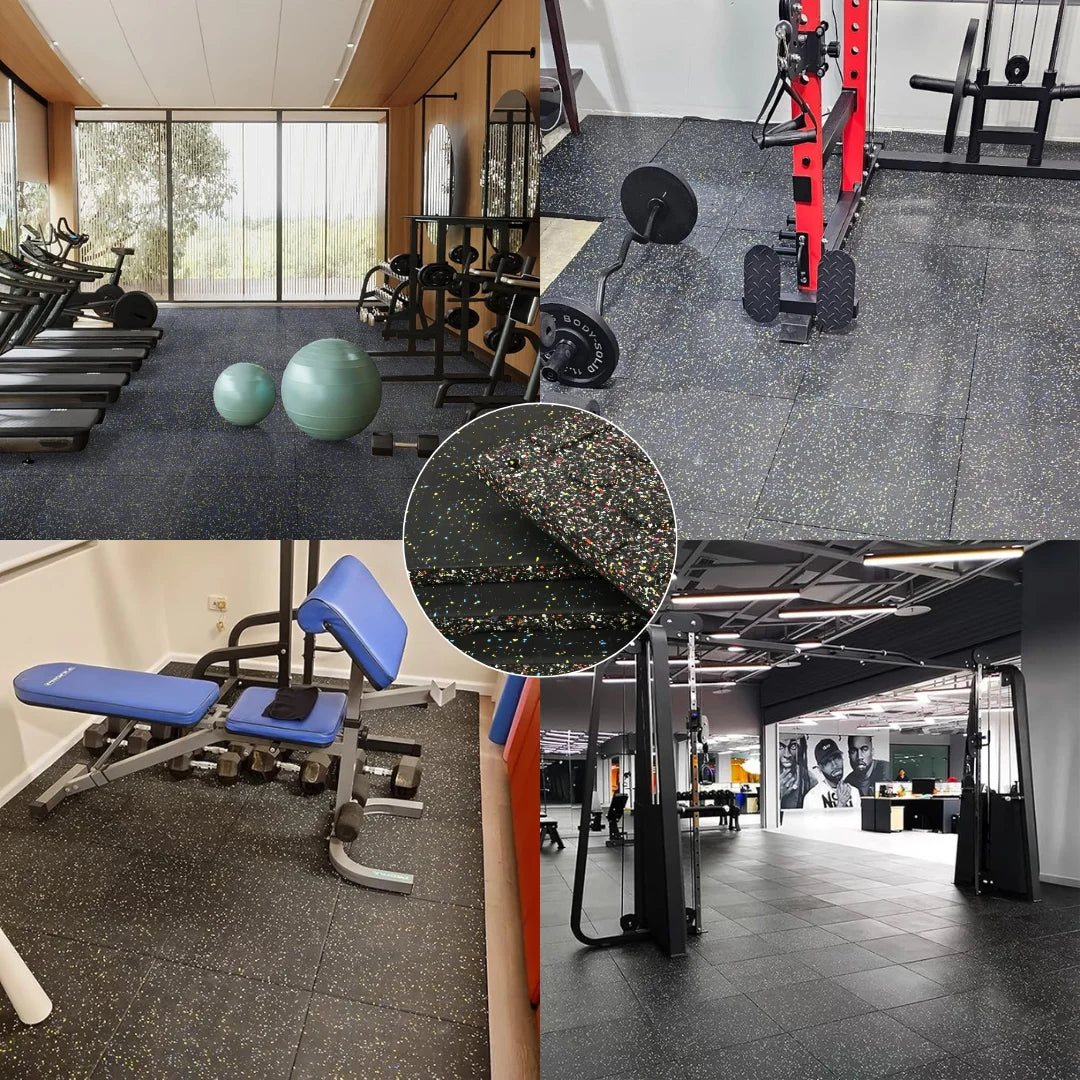 Rubber Gym Flooring, 0.98'' Thick High-Density Gym Mats, 20" X 20" Exercise Workout Equipment Mat for Home Gym, 4 Pack