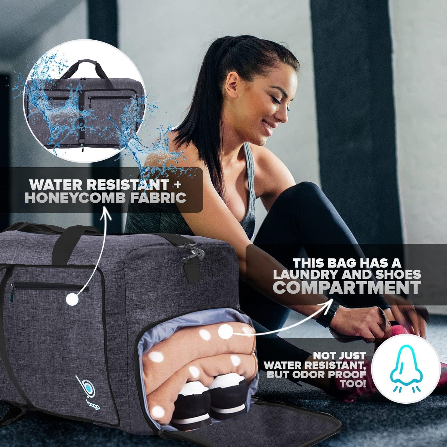Large Foldable Duffel Bags for Traveling Women & Men - 100L Packable Duffle Bag for Travel with Shoe Compartment - Water Repellant, Heavy Duty, Lightweight Folding & Collapsible (Snowblack)