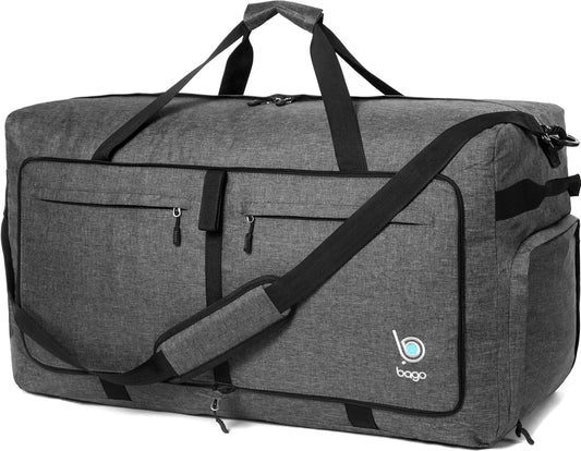 Large Foldable Duffel Bags for Traveling Women & Men - 100L Packable Duffle Bag for Travel with Shoe Compartment - Water Repellant, Heavy Duty, Lightweight Folding & Collapsible (Snowblack)