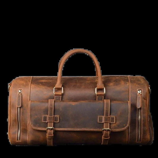 Vintage Crazy Horse Full Grain Leather Travel Duffel Luggage Bag, Overnight Weekend Leather Bags for Men'S & Women'S - 20 Inches