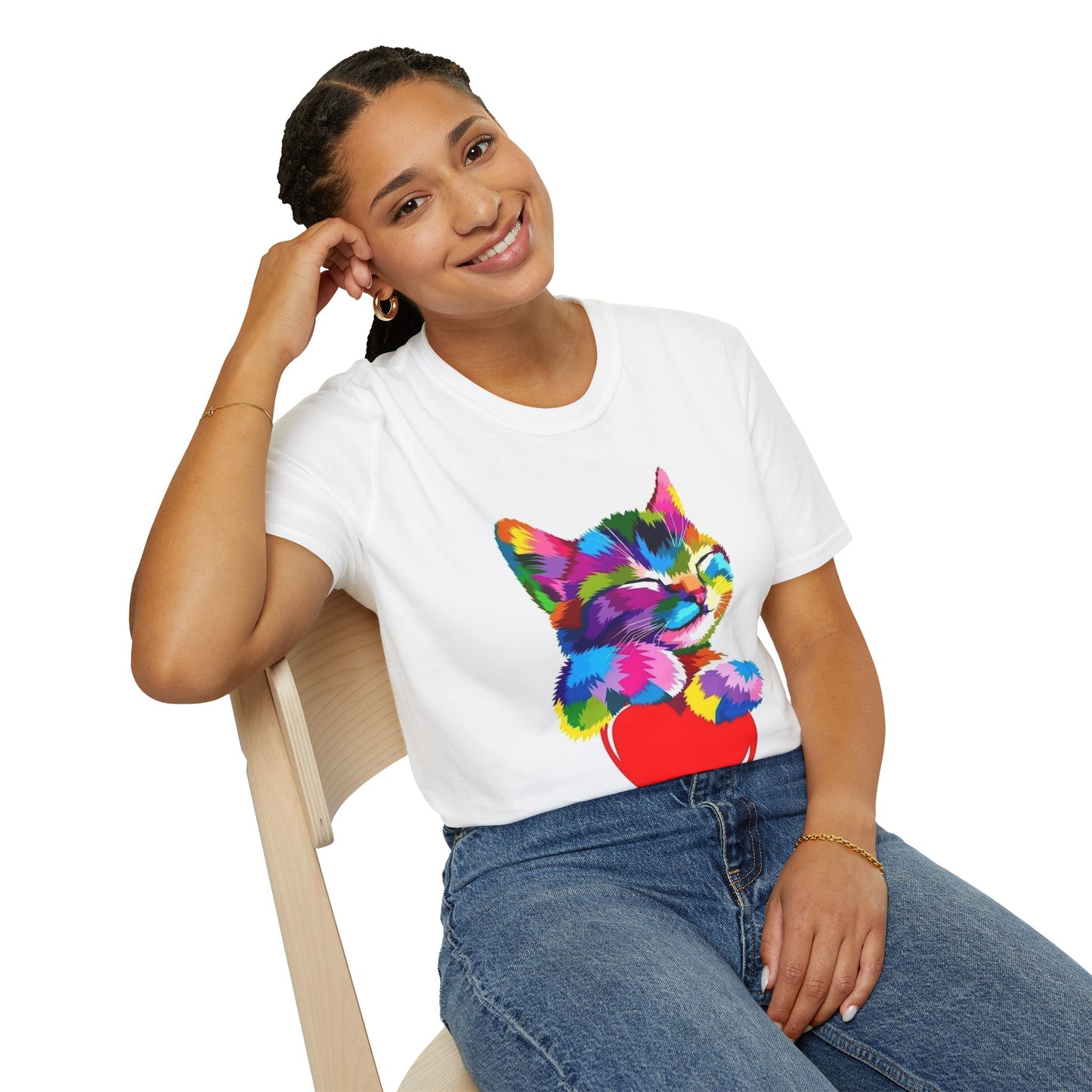 Colorful Cat Love Unisex T-Shirt - Softstyle Design for Animal Lovers
