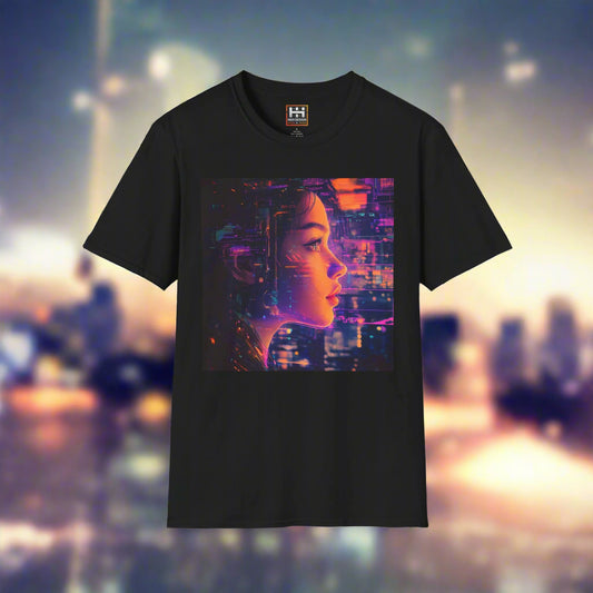 Futuristic Vibe Unisex Softstyle T-Shirt - Cyberpunk Art Design