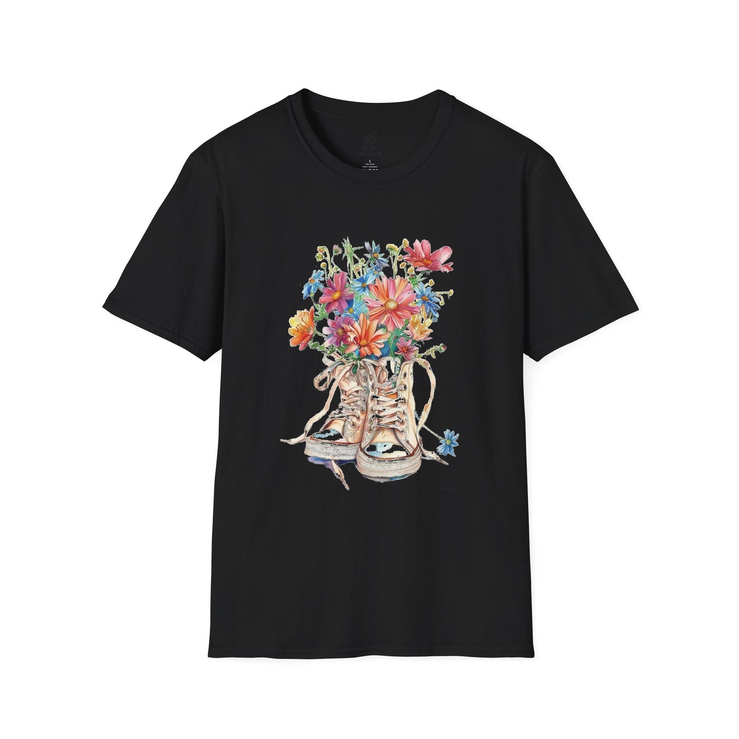 Floral Sneakers T-Shirt, Unisex Softstyle Tee, Boho Casual Shirt, Gift for Nature Lovers, Spring/Fall Fashion
