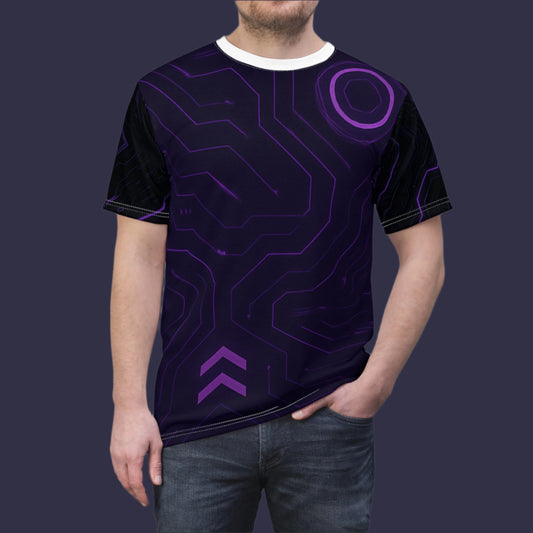 Futuristic Unisex Cut & Sew Tee - Purple Circuit Design