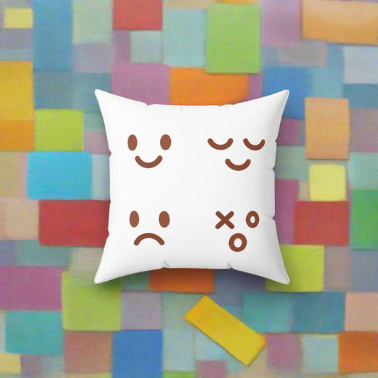 Emotional Vibes Decorative Pillow - Square Spun Polyester with Cute Faces