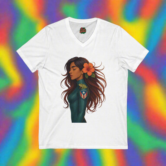 Tropical V-Neck Tee with Floral Design, Boho T-Shirt, Summer Apparel, Casual Wear, Unique Gift for Her