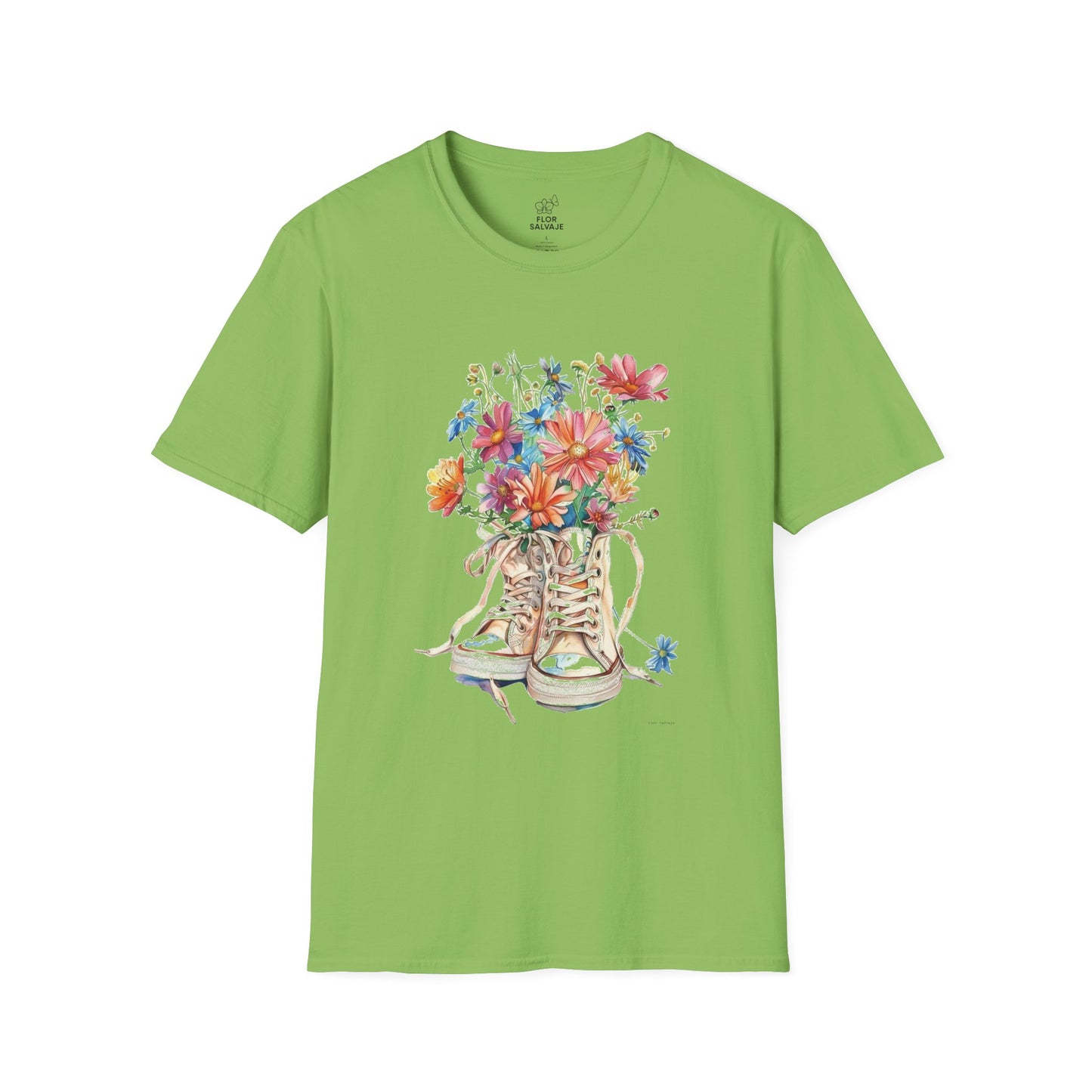 Floral Sneakers T-Shirt, Unisex Softstyle Tee, Boho Casual Shirt, Gift for Nature Lovers, Spring/Fall Fashion