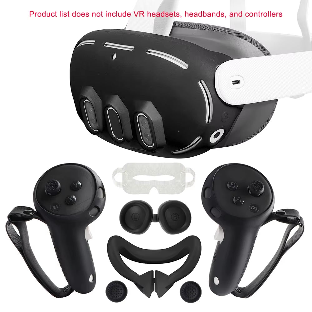 Silicone Cover Set for Oculus/Meta Quest 3 Accessories VR Headset Controller Grip Protective Cover Lens Cap Face Case Eye Mask