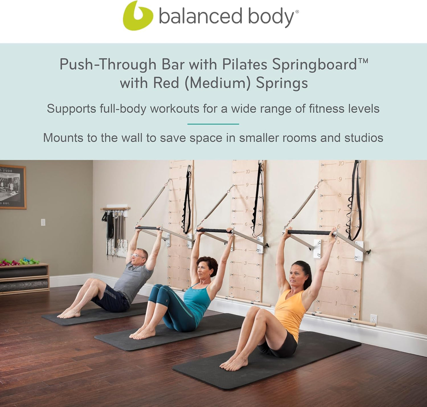 Pilates Springboard with Push-Through Bar, Wall Mounted Pilates Workout Equipment for Home Gym or Studio Use, Pilates Exercise Equipment with Resistance Springs