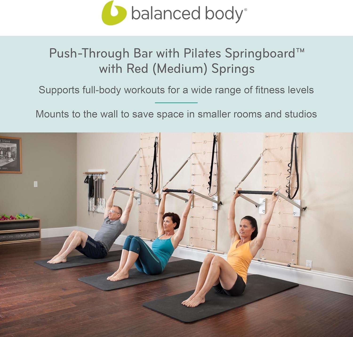 Pilates Springboard with Push-Through Bar, Wall Mounted Pilates Workout Equipment for Home Gym or Studio Use, Pilates Exercise Equipment with Resistance Springs