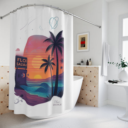 Tropical Sunset Shower Curtain - Beach Decor, Bathroom Jungle Oasis, Bohemian Home Accessory, Summer Vibe, Gift Idea