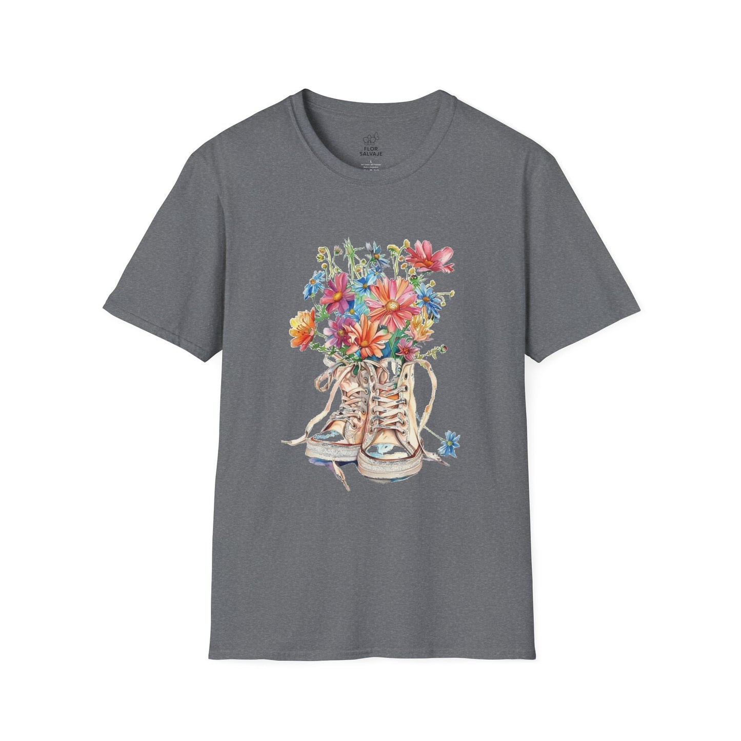 Floral Sneakers T-Shirt, Unisex Softstyle Tee, Boho Casual Shirt, Gift for Nature Lovers, Spring/Fall Fashion