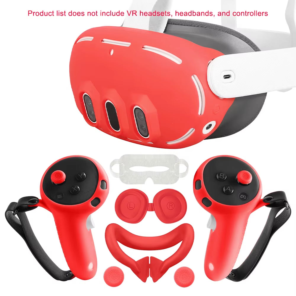 Silicone Cover Set for Oculus/Meta Quest 3 Accessories VR Headset Controller Grip Protective Cover Lens Cap Face Case Eye Mask