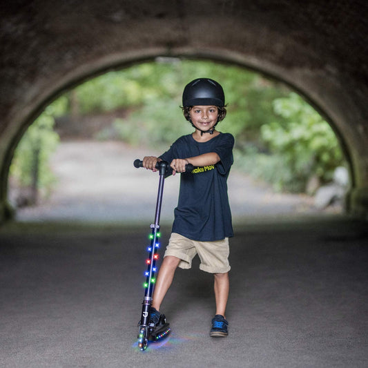 2-Wheel Light-Up Kick Scooter, Light up Deck and Wheels, Height Adjustable Handlebar, Rear Brake, Easy-Folding Mechanism, 4 or 6 Inch Wheels