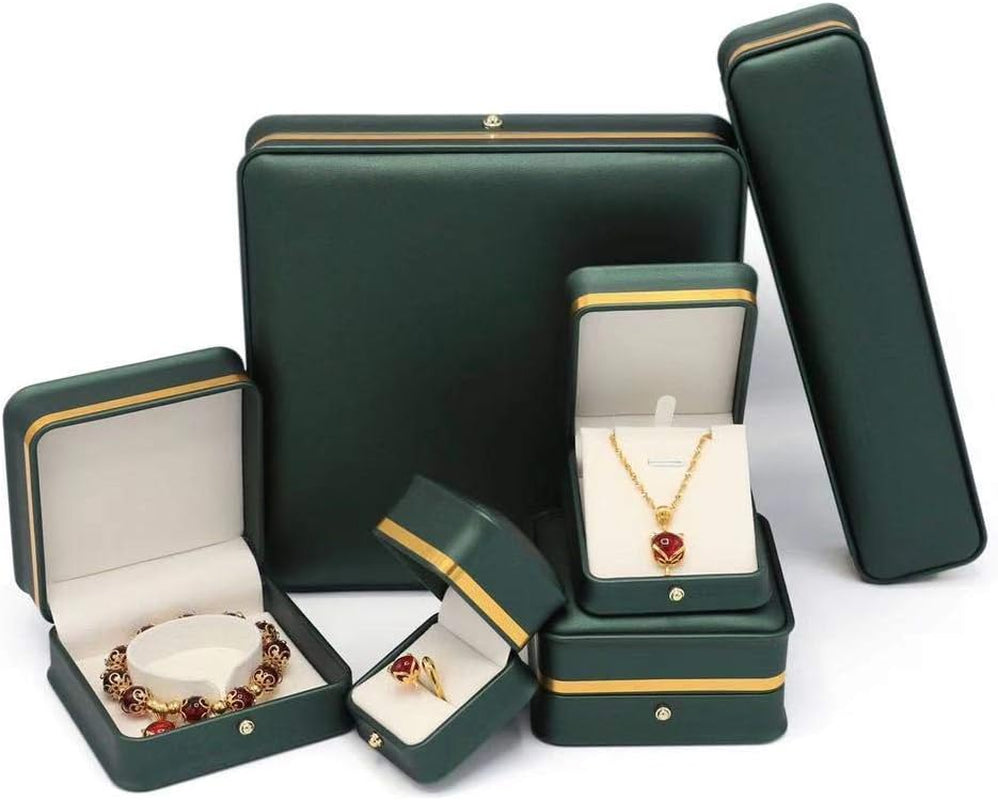 Blackish Green Premium Leather Box Wedding Jewelry Set Display Case Storage Holder (For Pearl Necklace)