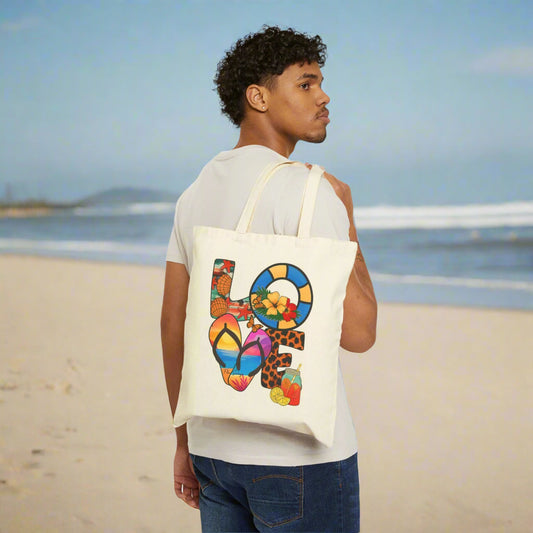 Colorful Love Canvas Tote Bag - Beach Bag, Shopping Tote, Eco-Friendly Gift, Summer Accessory, Art Print Carryall