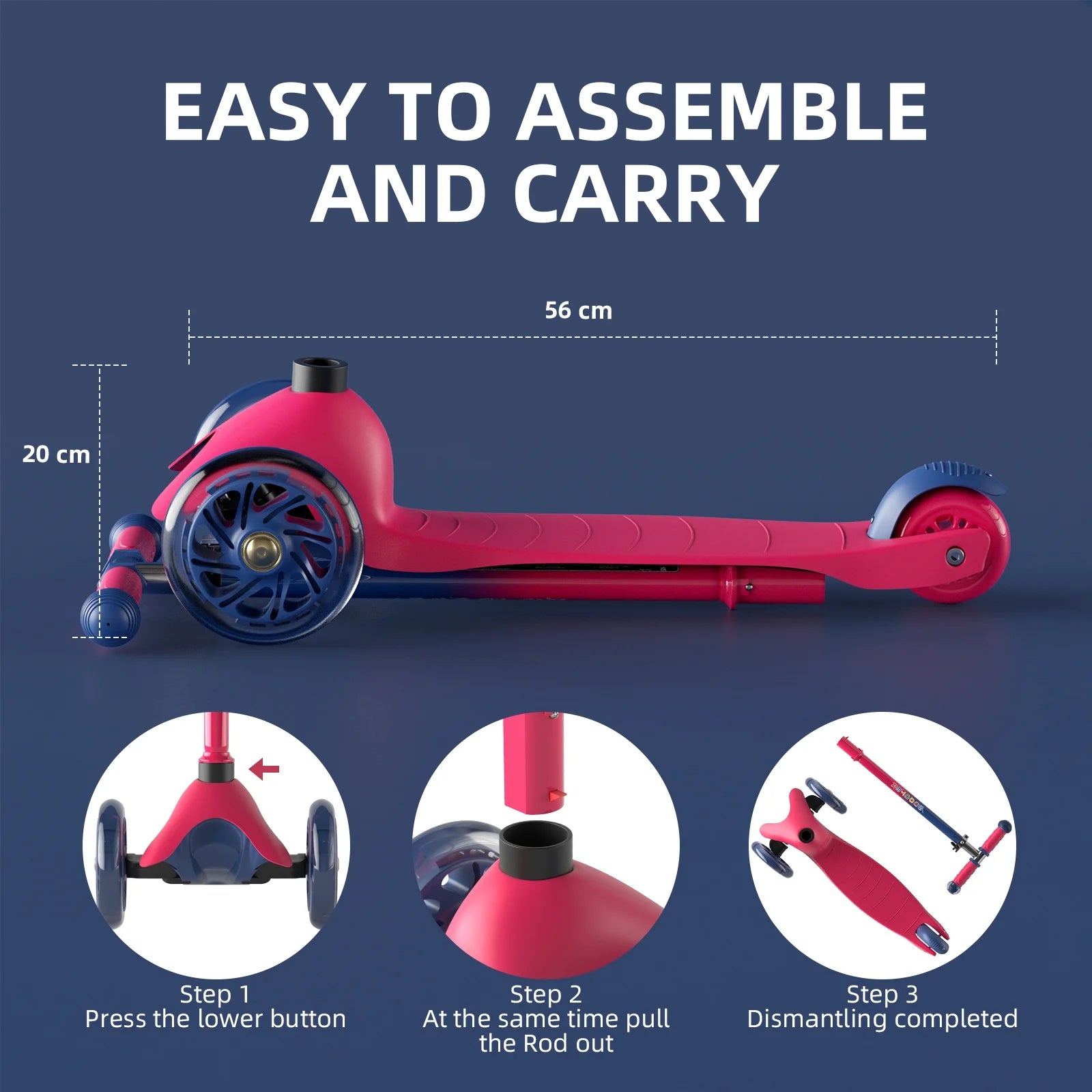 Kids Scooter Kick Scooter 3 Wheel Adjustable Height Light up LED Wheels for Kids Boys Girls Ages 2-5
