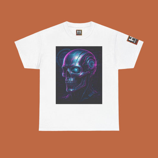 Neon Skull Graphic Unisex Heavy Cotton Tee - Futuristic Design