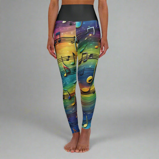 Colorful Music Note High Waisted Yoga Leggings - Perfect for Fitness and Dance Lovers